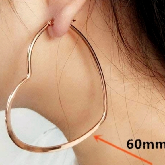 Big Hearts Gold Heart Shaped Hoops Large 60mm Hoop Earrings with Bead Minimalist - Picture 6 of 6